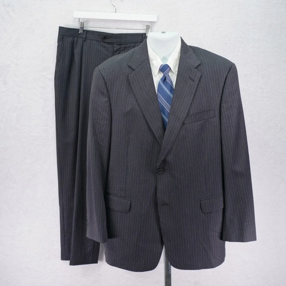 Hart Schaffner Marx 1887 Wool 2 Piece Suit Gray Striped -40R  37 / 30- Pleated H